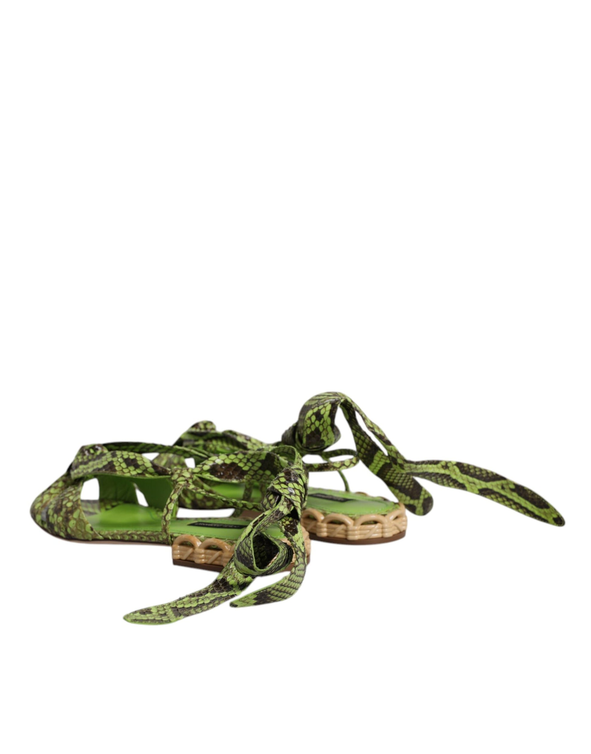 Dolce & Gabbana Green Animal Print Ankle Wrap Sandals Shoes - ClickThatClicks 
