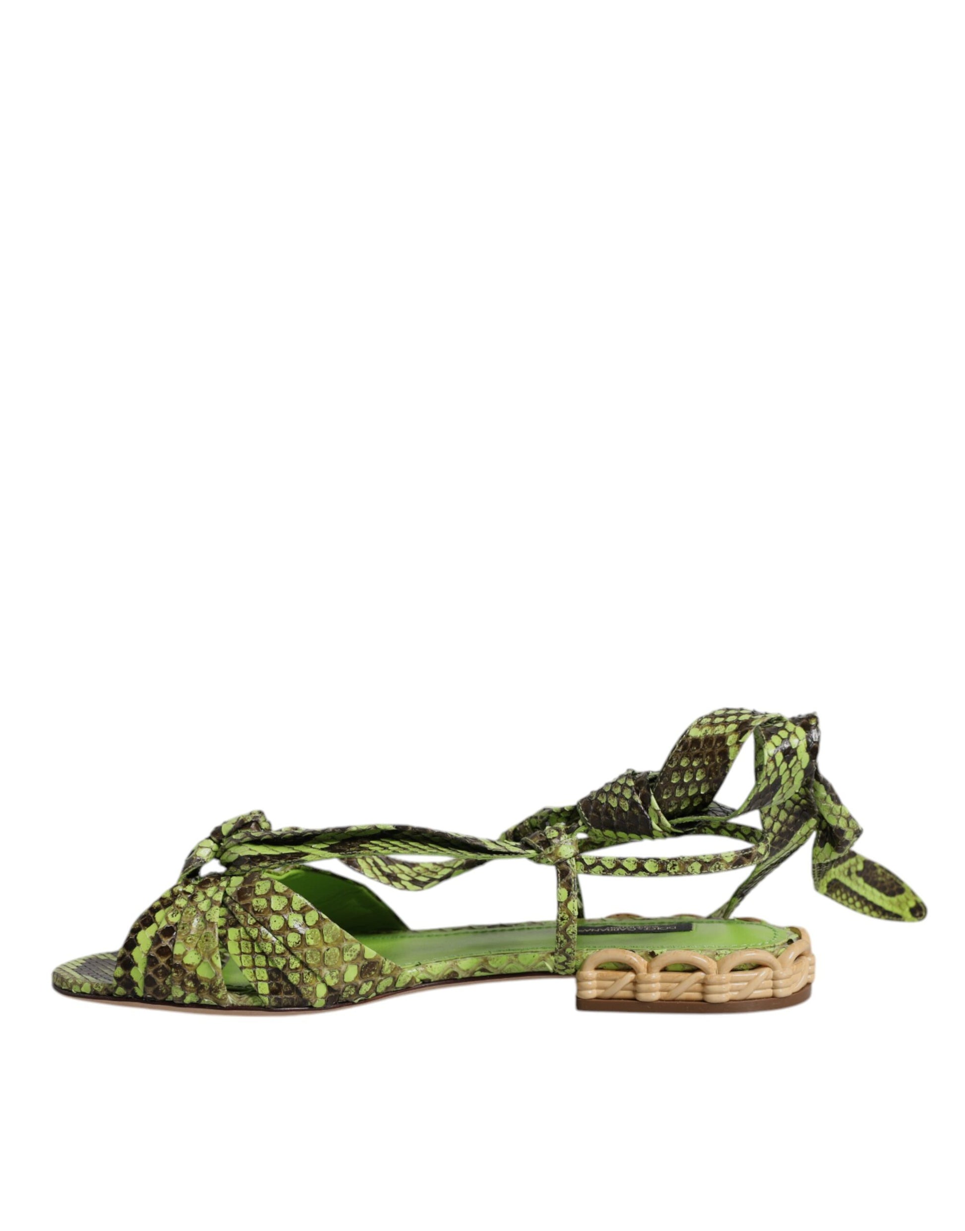 Dolce & Gabbana Green Animal Print Ankle Wrap Sandals Shoes - ClickThatClicks 
