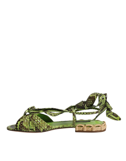 Dolce & Gabbana Green Animal Print Ankle Wrap Sandals Shoes - ClickThatClicks 