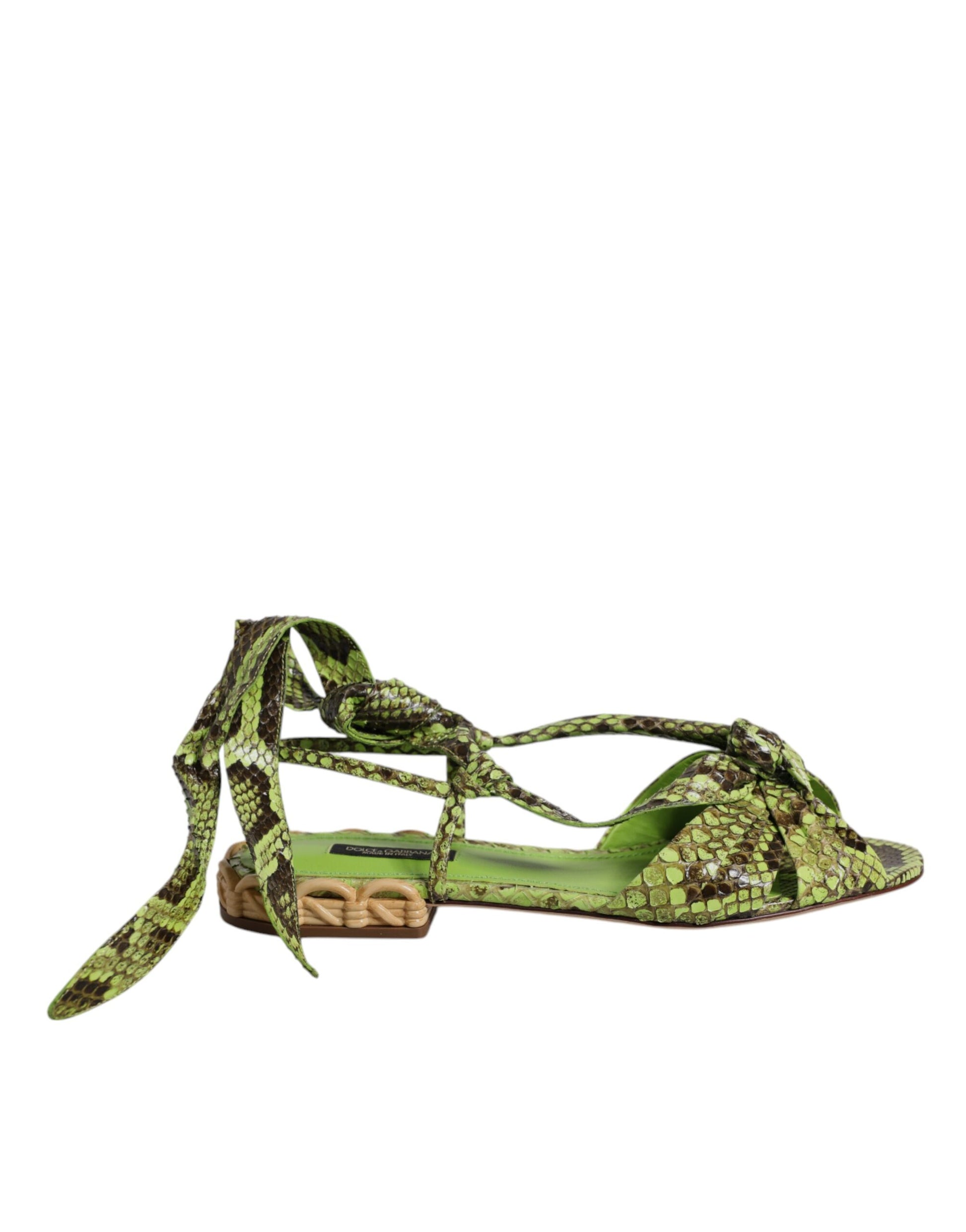Dolce & Gabbana Green Animal Print Ankle Wrap Sandals Shoes - ClickThatClicks 
