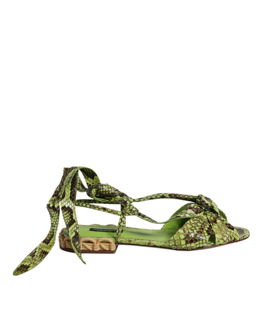 Dolce & Gabbana Green Animal Print Ankle Wrap Sandals Shoes - ClickThatClicks 
