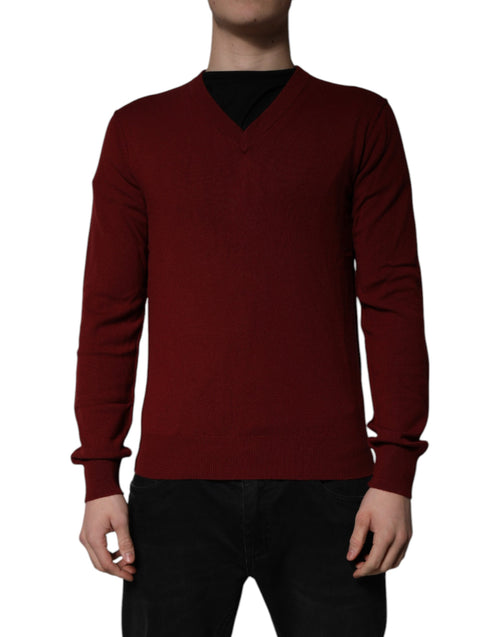 Dolce & Gabbana Maroon Cashmere V-neck Men Pullover Sweater - ClickThatClicks 