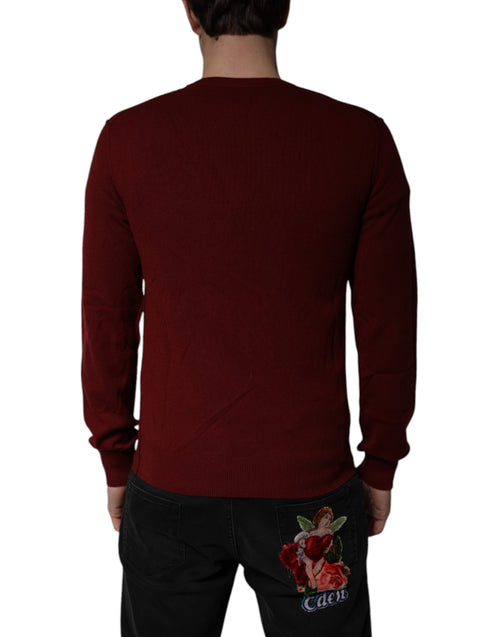 Dolce & Gabbana Maroon Cashmere V-neck Men Pullover Sweater - ClickThatClicks 