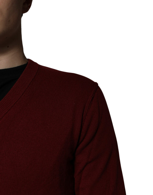Dolce & Gabbana Maroon Cashmere V-neck Men Pullover Sweater - ClickThatClicks 
