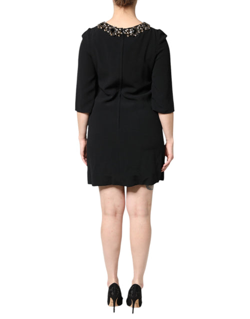Dolce & Gabbana Black Crystal Embellished Round Neck Mini Dress - ClickThatClicks 