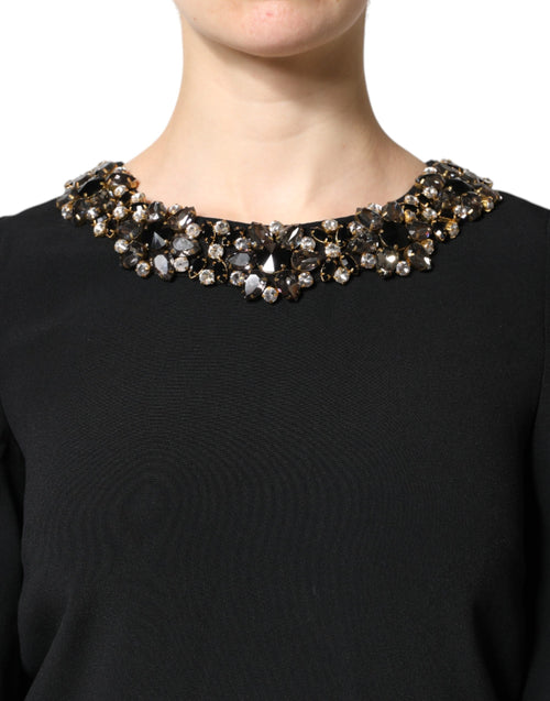Dolce & Gabbana Black Crystal Embellished Round Neck Mini Dress - ClickThatClicks 