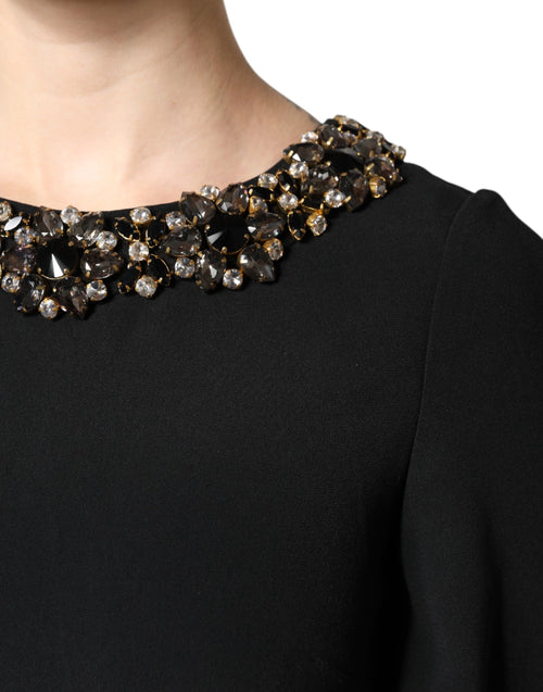 Dolce & Gabbana Black Crystal Embellished Round Neck Mini Dress - ClickThatClicks 