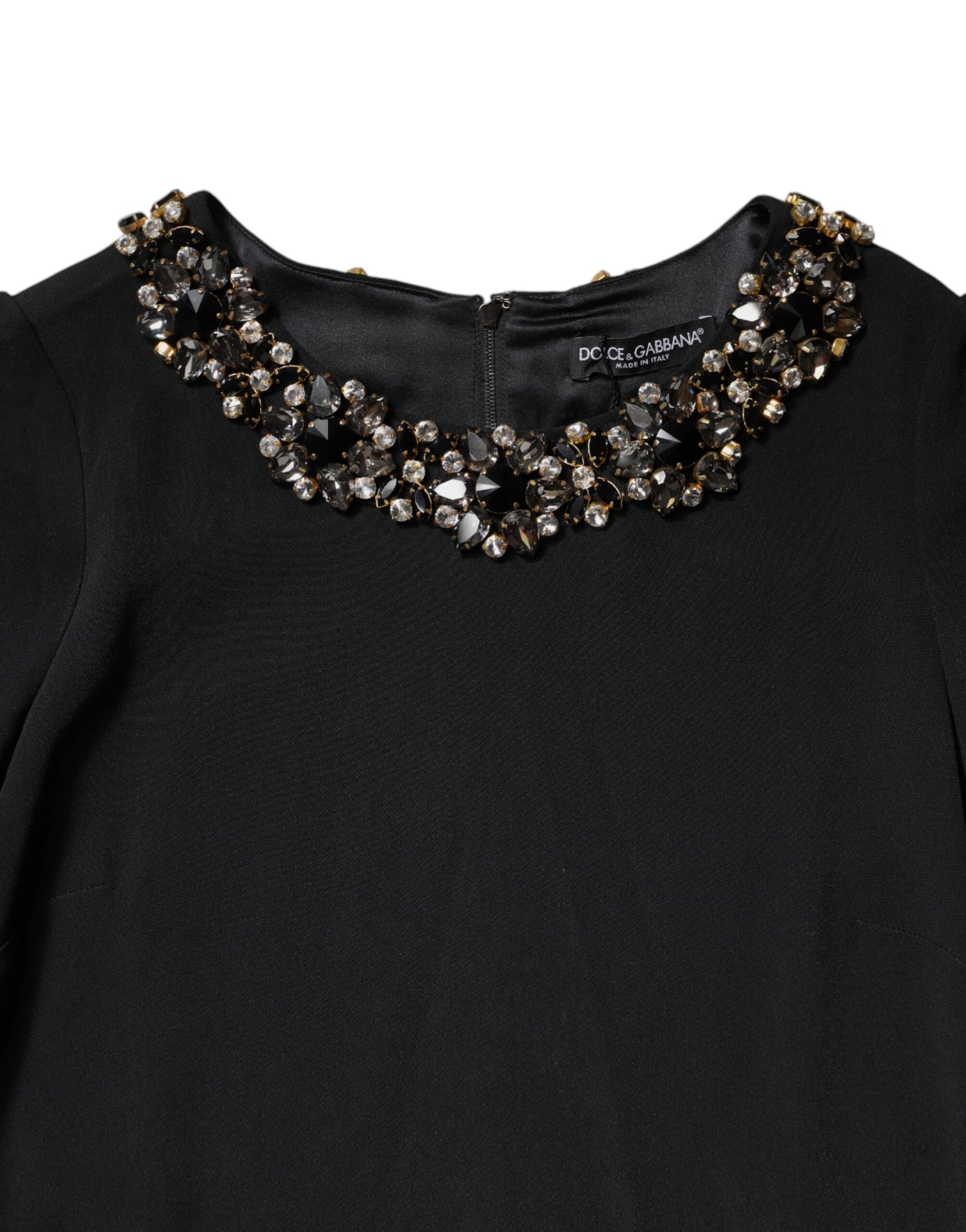 Dolce & Gabbana Black Crystal Embellished Round Neck Mini Dress - ClickThatClicks 