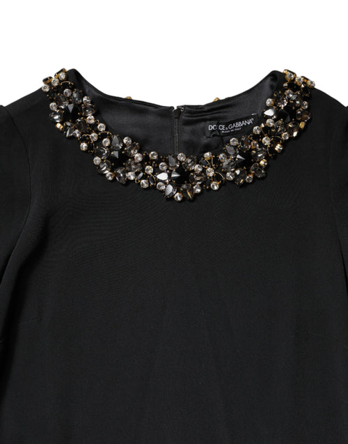 Dolce & Gabbana Black Crystal Embellished Round Neck Mini Dress - ClickThatClicks 