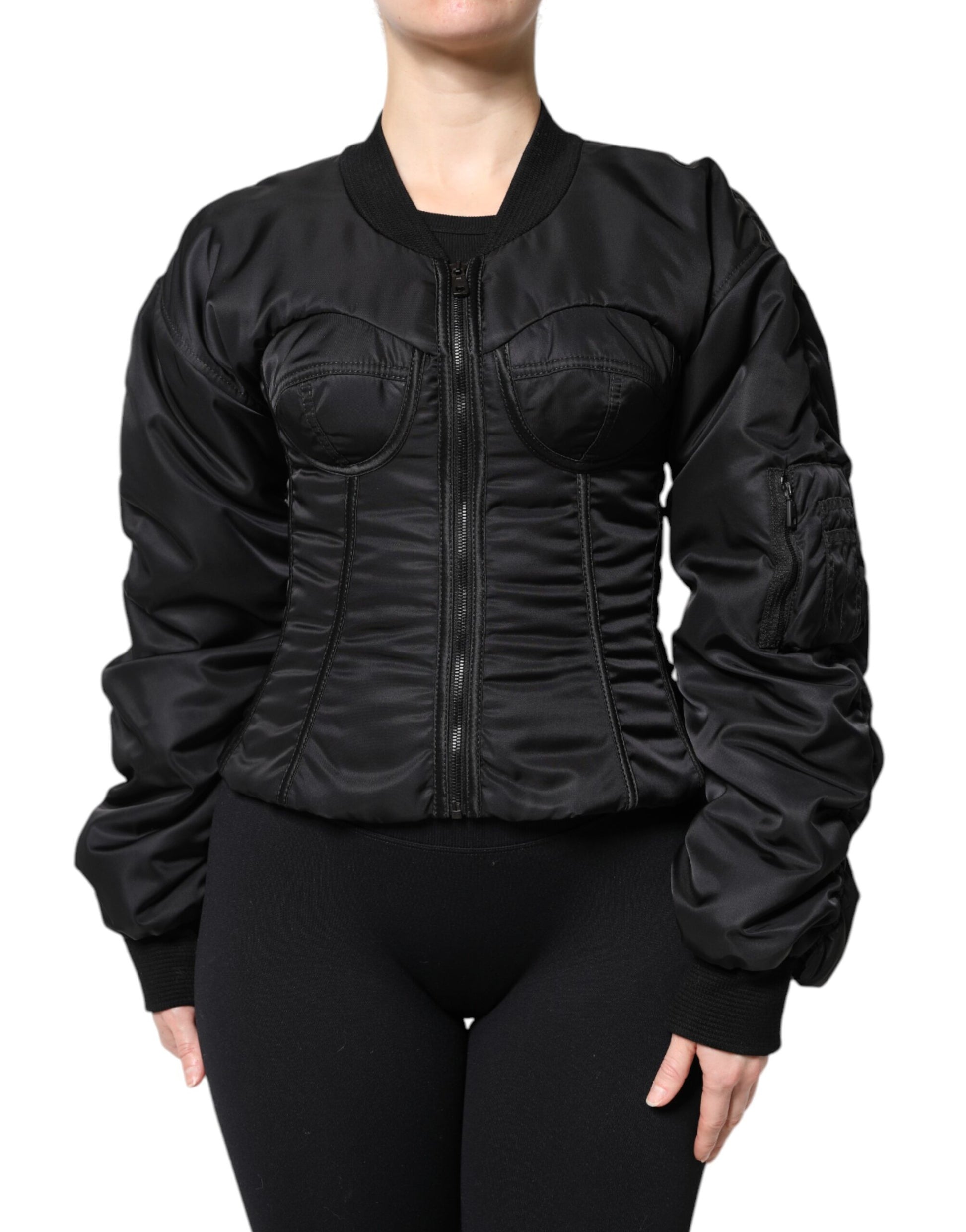 Dolce & Gabbana Black Nylon Full Zip Bustier Corset Jacket - ClickThatClicks 