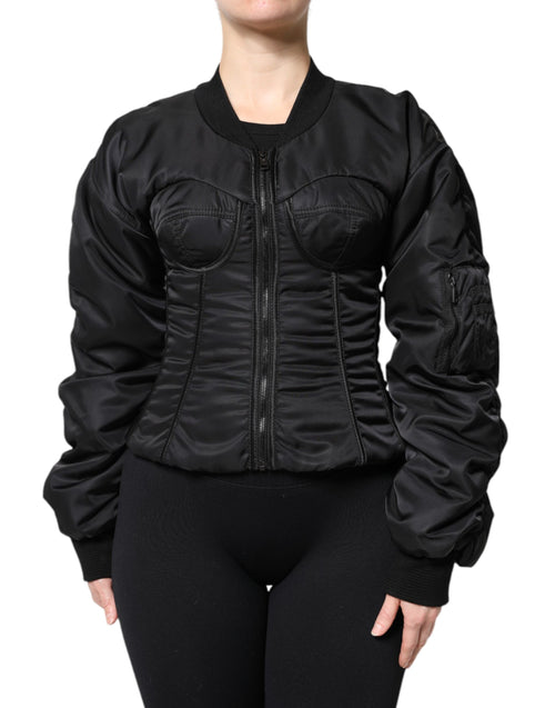 Dolce & Gabbana Black Nylon Full Zip Bustier Corset Jacket - ClickThatClicks 