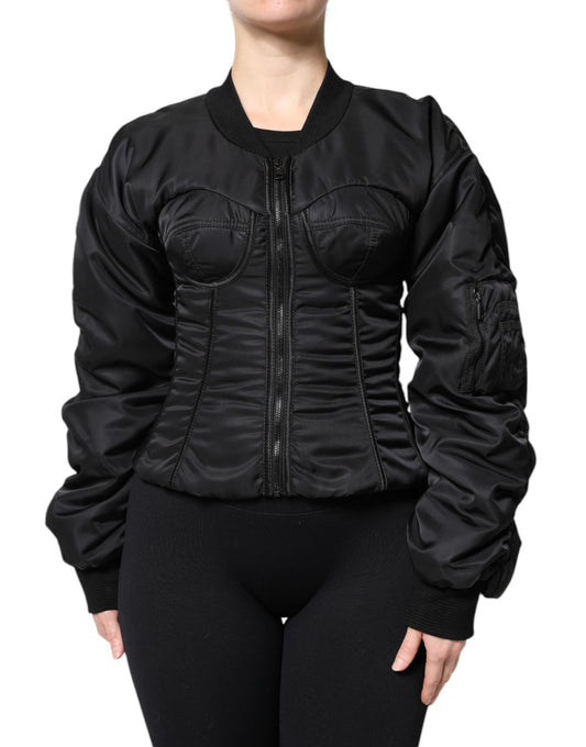Dolce & Gabbana Black Nylon Full Zip Bustier Corset Jacket - ClickThatClicks 