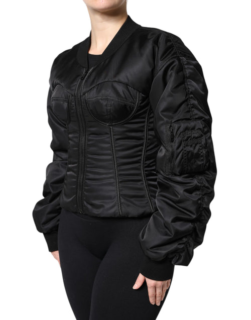 Dolce & Gabbana Black Nylon Full Zip Bustier Corset Jacket - ClickThatClicks 