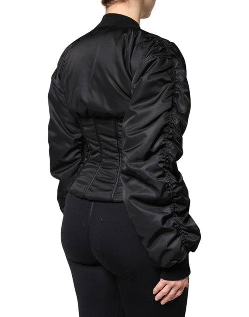 Dolce & Gabbana Black Nylon Full Zip Bustier Corset Jacket - ClickThatClicks 