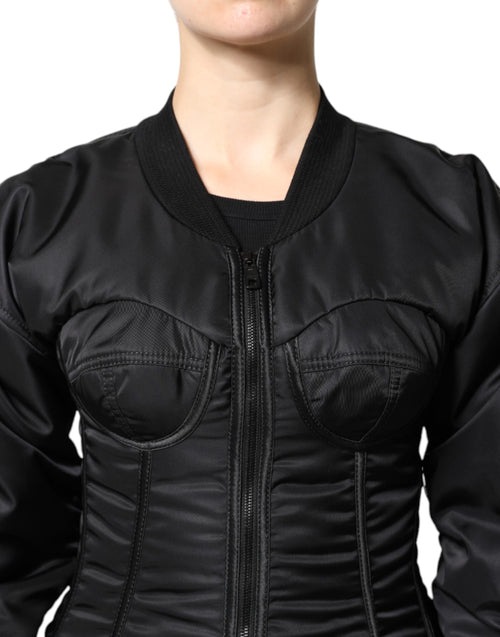 Dolce & Gabbana Black Nylon Full Zip Bustier Corset Jacket - ClickThatClicks 
