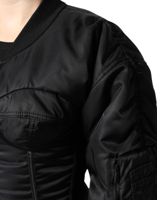 Dolce & Gabbana Black Nylon Full Zip Bustier Corset Jacket - ClickThatClicks 