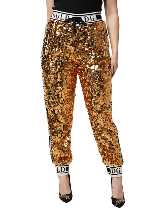 Dolce & Gabbana Metallic Gold DG Logo Sequined Jogger Pants - ClickThatClicks 