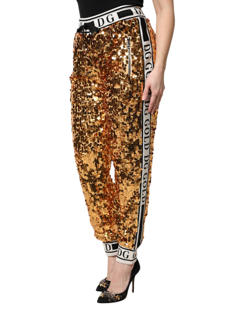 Dolce & Gabbana Metallic Gold DG Logo Sequined Jogger Pants - ClickThatClicks 