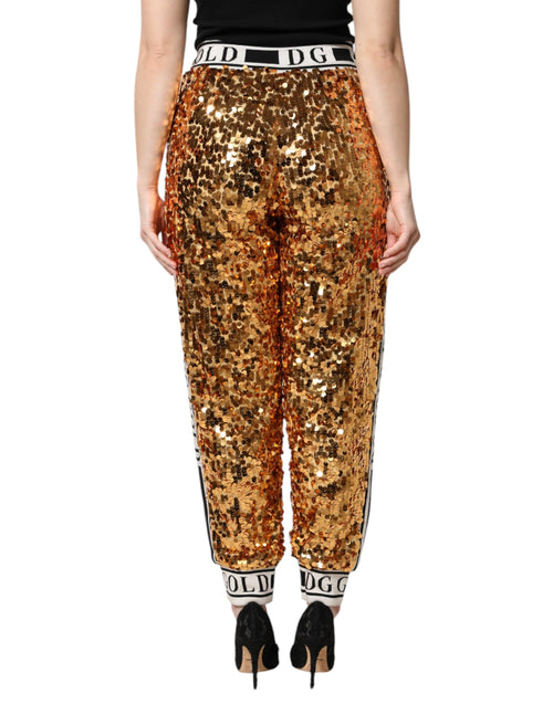 Dolce & Gabbana Metallic Gold DG Logo Sequined Jogger Pants - ClickThatClicks 