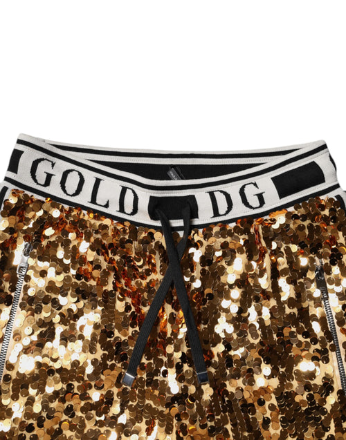 Dolce & Gabbana Metallic Gold DG Logo Sequined Jogger Pants - ClickThatClicks 