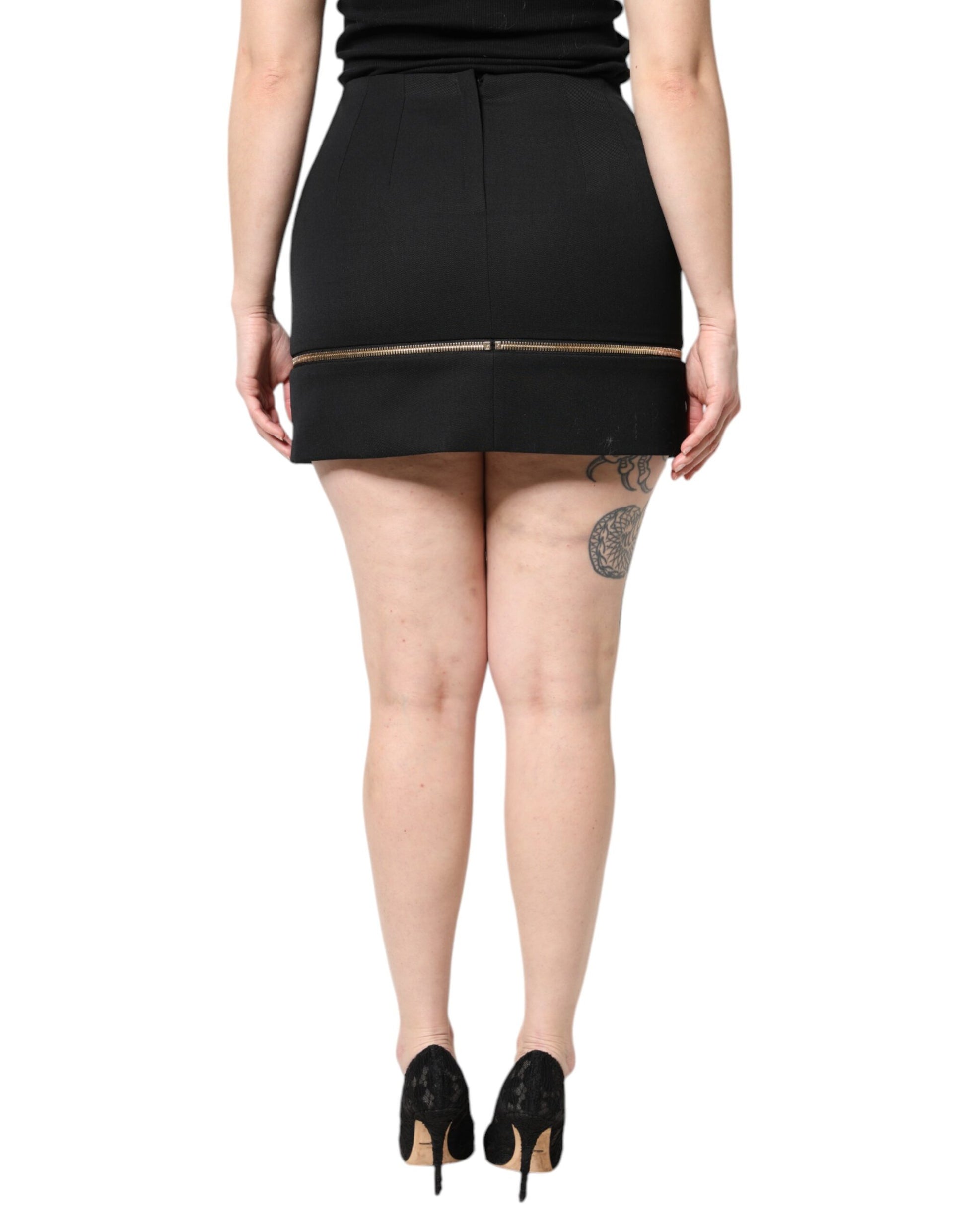 Dolce & Gabbana Black Virgin Wool High Waisted Mini Skirt - ClickThatClicks 