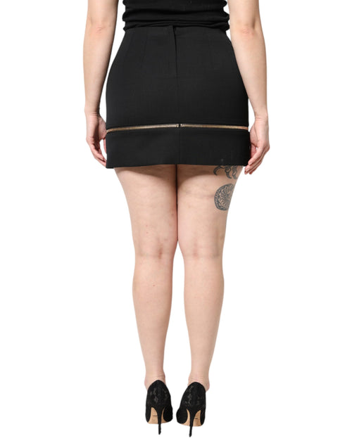 Dolce & Gabbana Black Virgin Wool High Waisted Mini Skirt - ClickThatClicks 