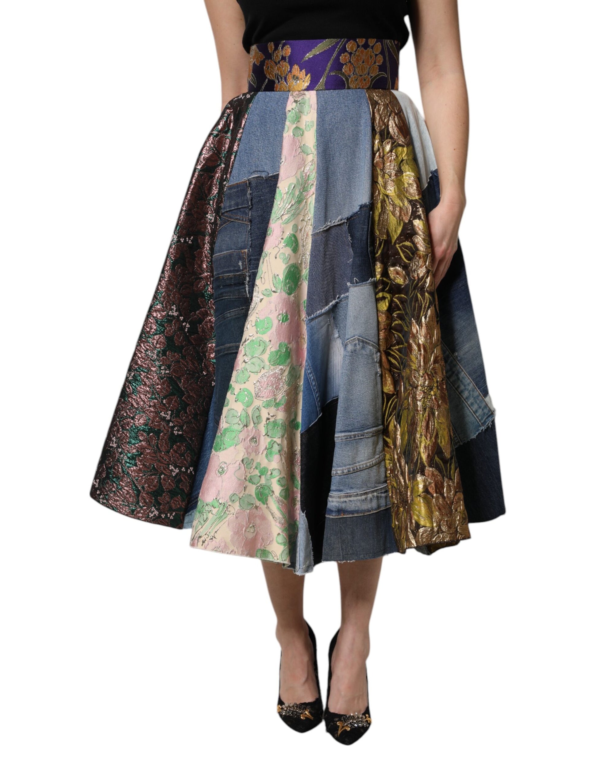Dolce & Gabbana Multicolor Patchwork High Waisted Midi Skirt - ClickThatClicks 