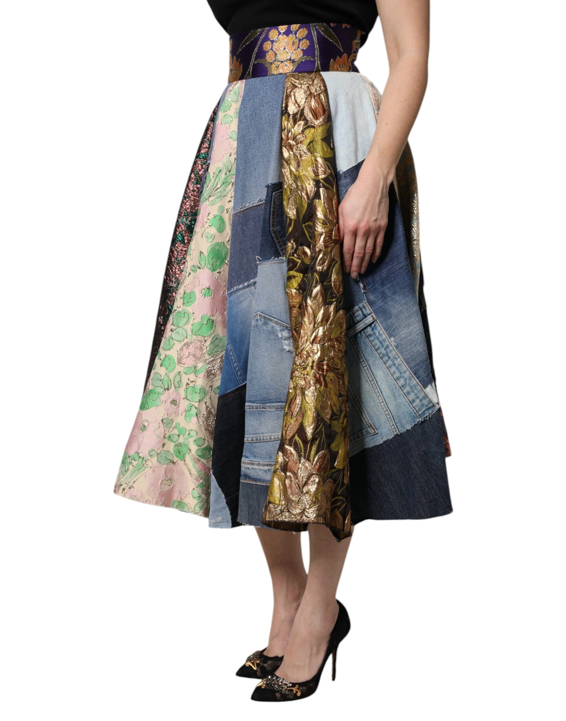 Dolce & Gabbana Multicolor Patchwork High Waisted Midi Skirt - ClickThatClicks 