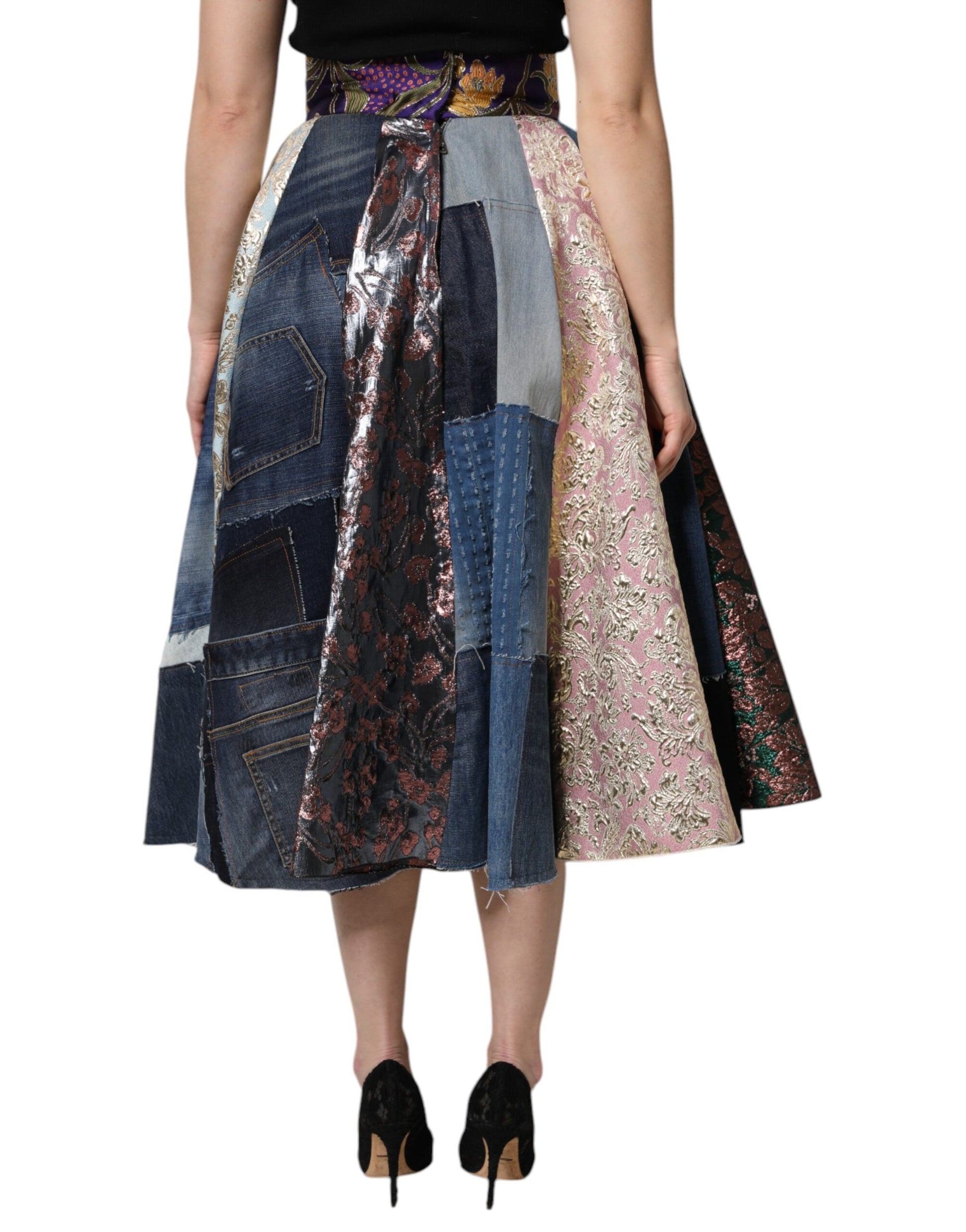 Dolce & Gabbana Multicolor Patchwork High Waisted Midi Skirt - ClickThatClicks 