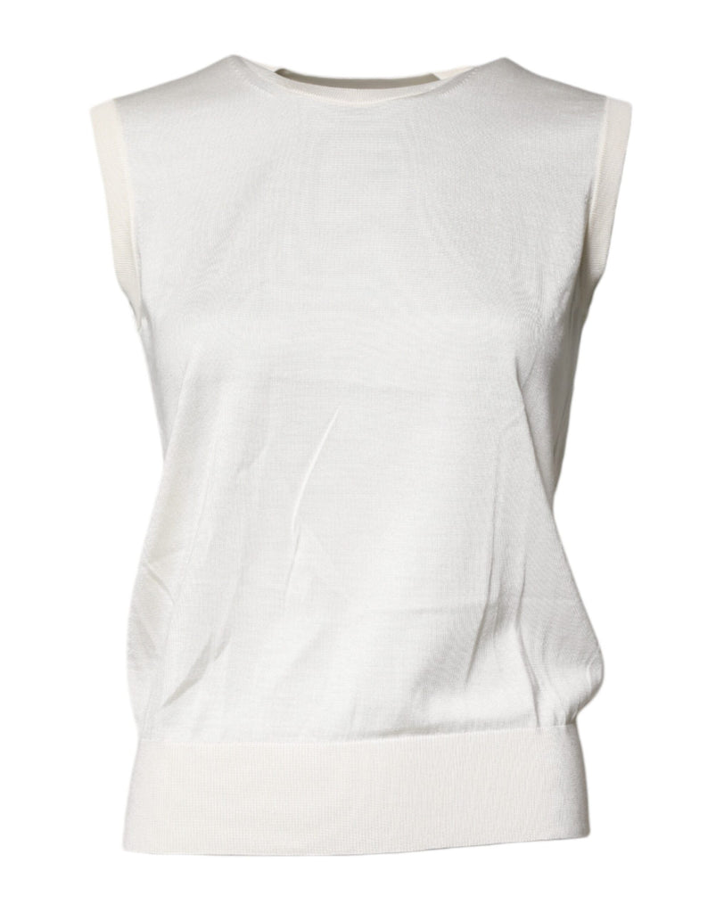 Dolce & Gabbana Cream Sleeveless Silk Round Neck Tank Top