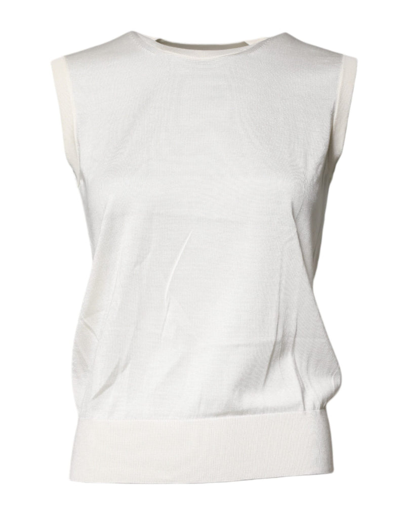 Dolce & Gabbana Cream Sleeveless Silk Round Neck Tank Top
