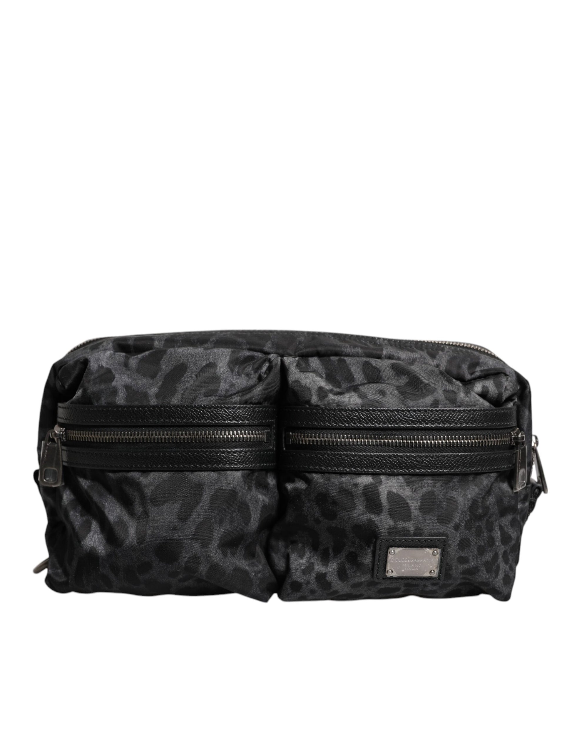 Dolce & Gabbana Black Gray Leopard DG Logo Belt Waist Fanny Pack Bag - ClickThatClicks 