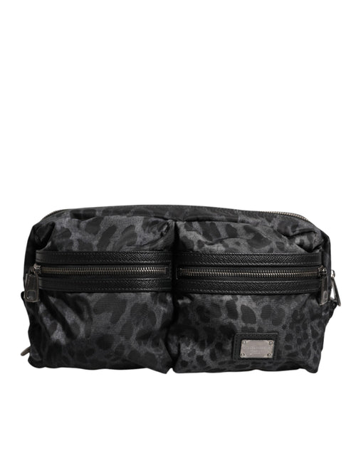 Dolce & Gabbana Black Gray Leopard DG Logo Belt Waist Fanny Pack Bag - ClickThatClicks 