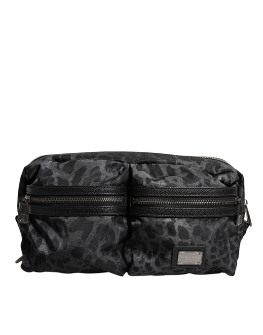 Dolce & Gabbana Black Gray Leopard DG Logo Belt Waist Fanny Pack Bag - ClickThatClicks 