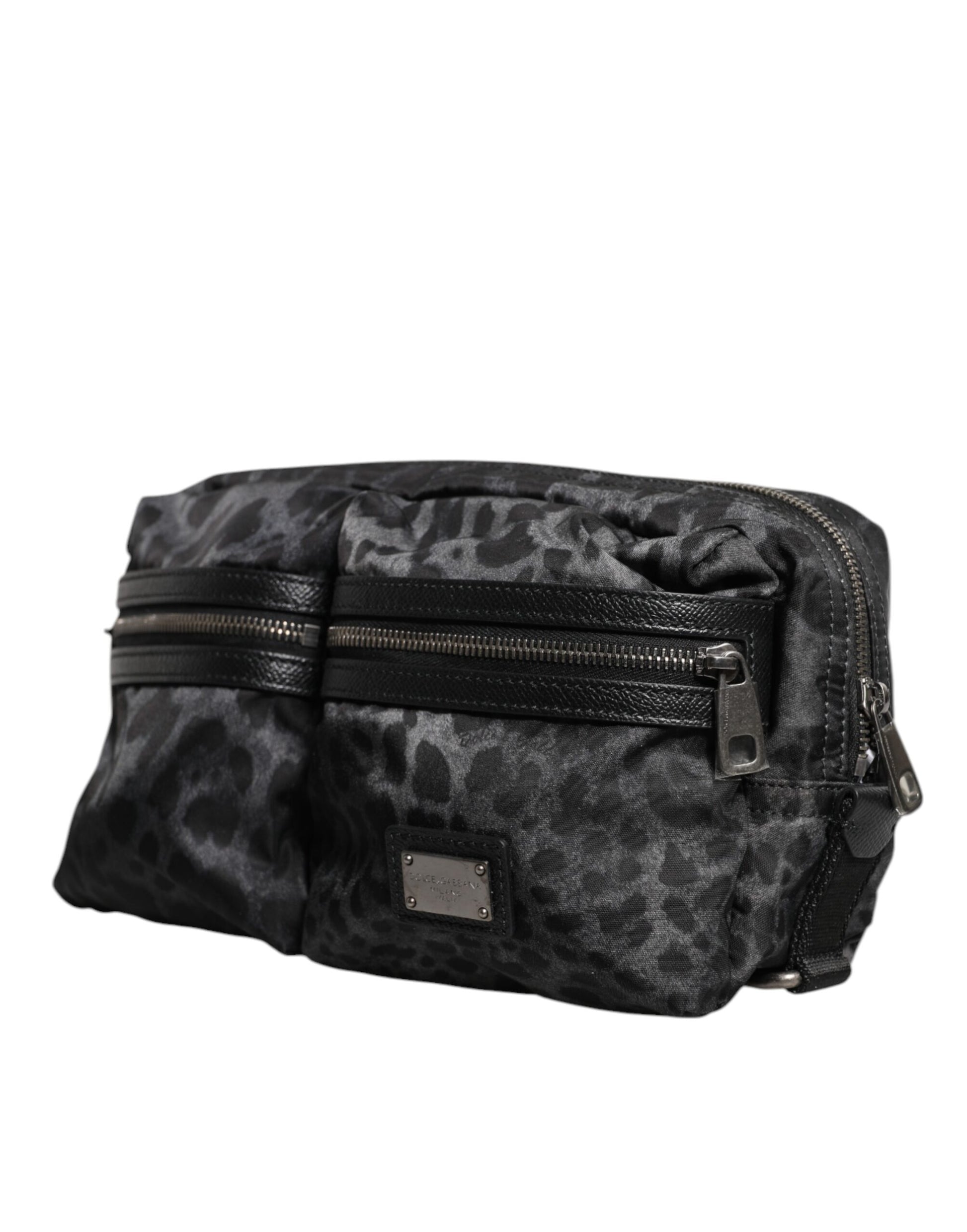 Dolce & Gabbana Black Gray Leopard DG Logo Belt Waist Fanny Pack Bag - ClickThatClicks 