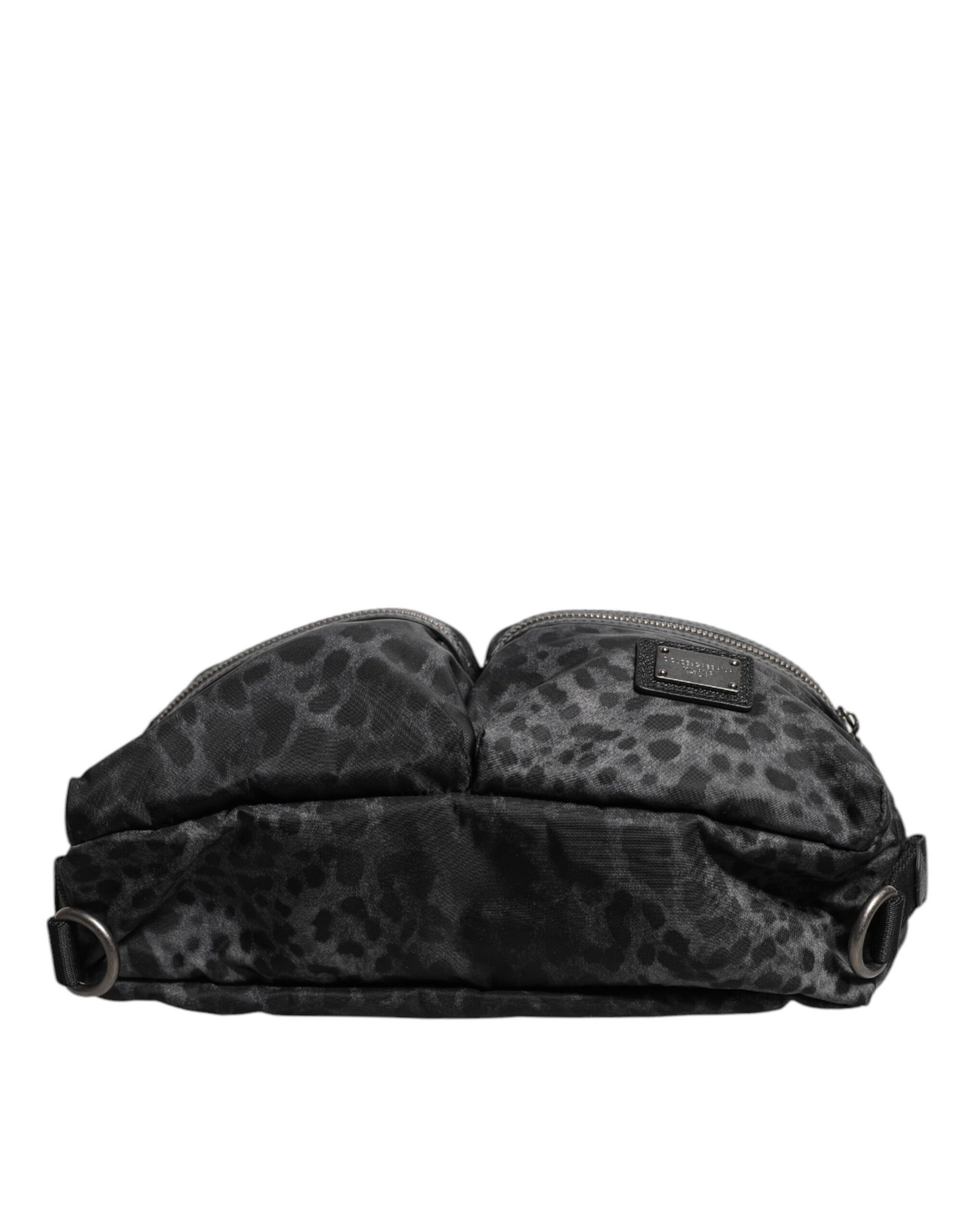 Dolce & Gabbana Black Gray Leopard DG Logo Belt Waist Fanny Pack Bag - ClickThatClicks 