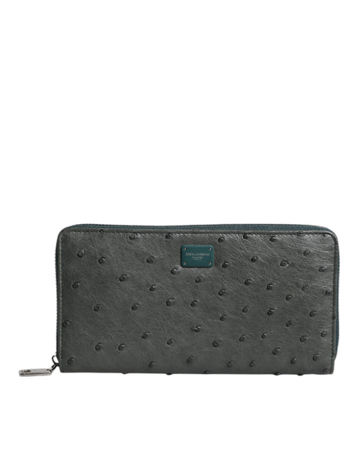 Dolce & Gabbana Green Ostrich Logo Plaque Zip Around Continental Wallet - ClickThatClicks 