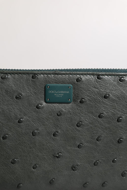 Dolce & Gabbana Green Ostrich Logo Plaque Zip Around Continental Wallet - ClickThatClicks 