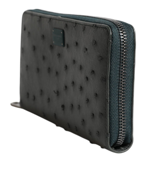 Dolce & Gabbana Green Ostrich Logo Plaque Zip Around Continental Wallet - ClickThatClicks 