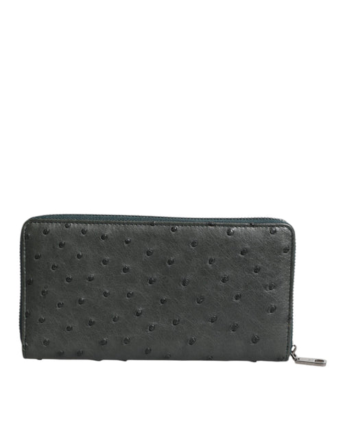 Dolce & Gabbana Green Ostrich Logo Plaque Zip Around Continental Wallet - ClickThatClicks 
