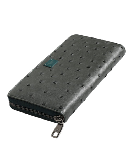 Dolce & Gabbana Green Ostrich Logo Plaque Zip Around Continental Wallet - ClickThatClicks 