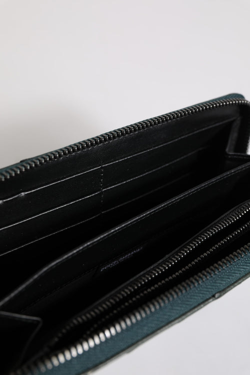 Dolce & Gabbana Green Ostrich Logo Plaque Zip Around Continental Wallet - ClickThatClicks 