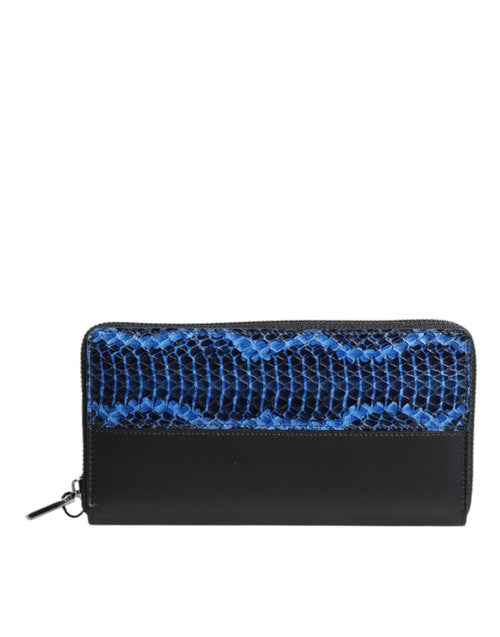 Dolce & Gabbana Black Blue Exotic Leather Embossed Continental Wallet - ClickThatClicks 