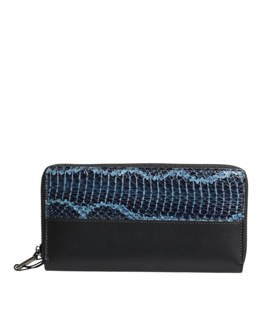 Dolce & Gabbana Black Blue Exotic Leather Embossed Continental Wallet - ClickThatClicks 