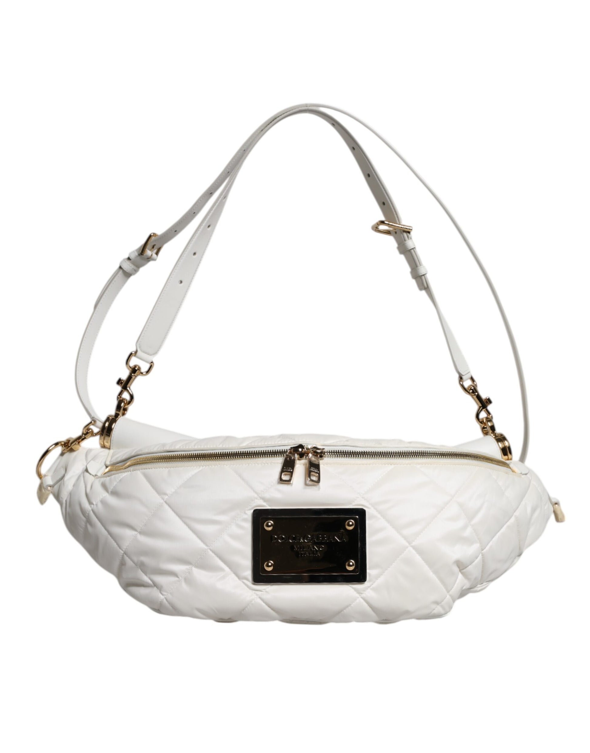 Dolce & Gabbana White Quilted Logo Plaque Belt Waist Fanny Pack Bag - ClickThatClicks 