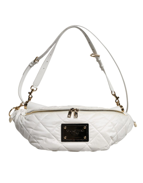 Dolce & Gabbana White Quilted Logo Plaque Belt Waist Fanny Pack Bag - ClickThatClicks 