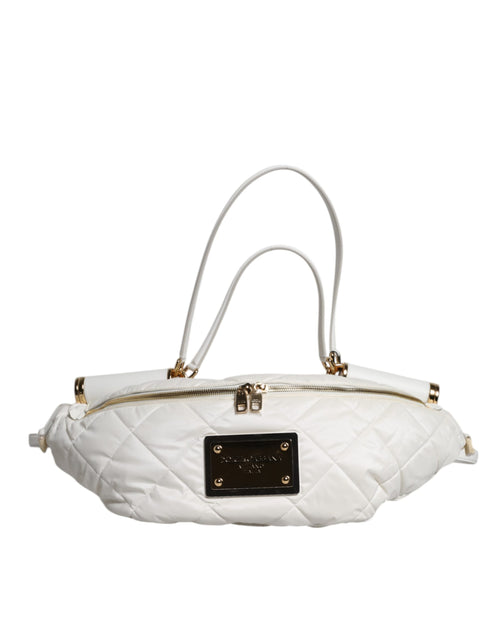 Dolce & Gabbana White Quilted Logo Plaque Belt Waist Fanny Pack Bag - ClickThatClicks 