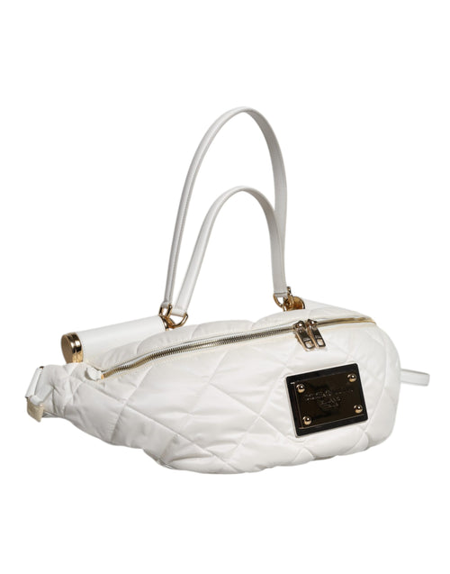 Dolce & Gabbana White Quilted Logo Plaque Belt Waist Fanny Pack Bag - ClickThatClicks 