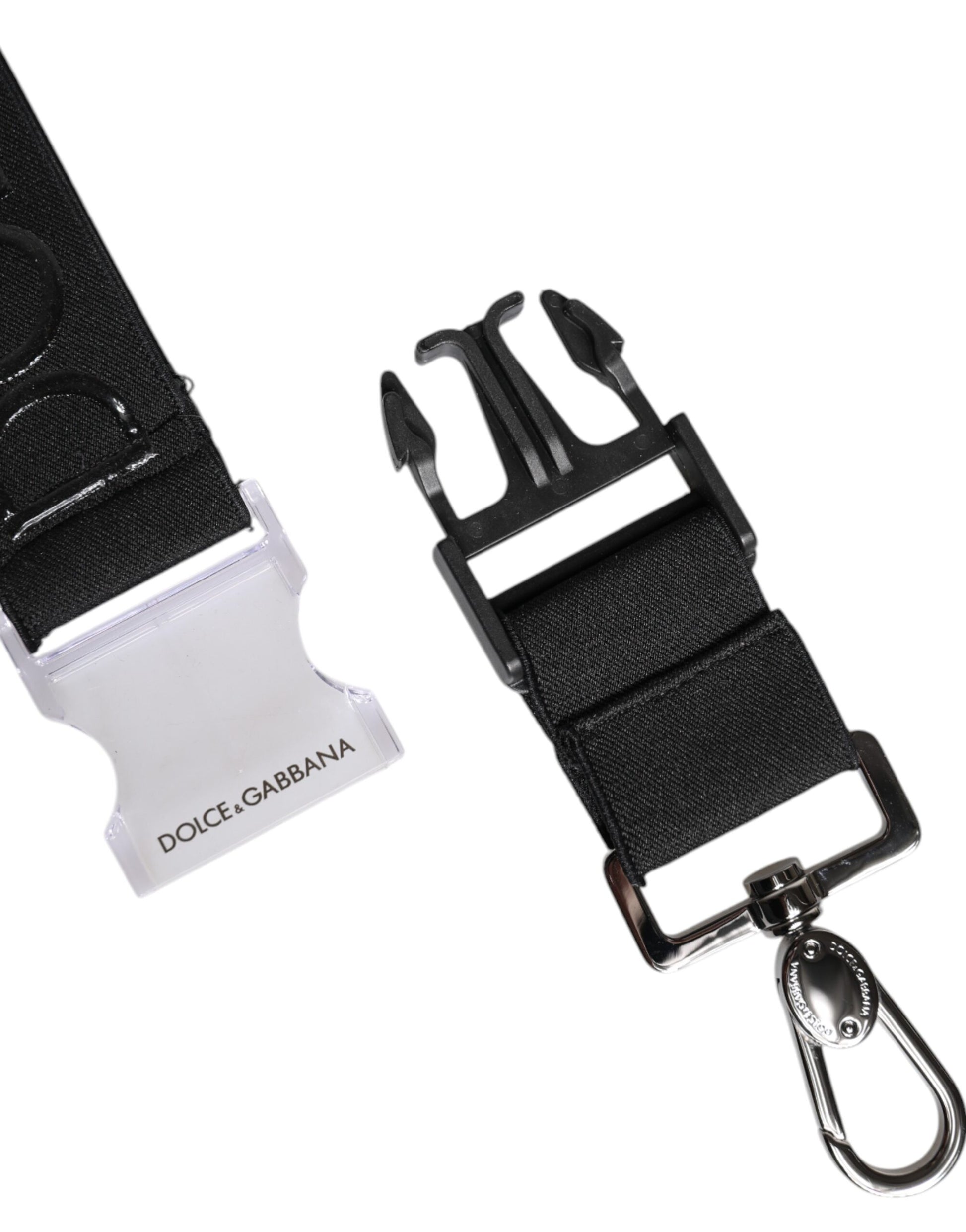 Dolce & Gabbana Black Stretch Polyester Rubberised DG Logo Keychain - ClickThatClicks 
