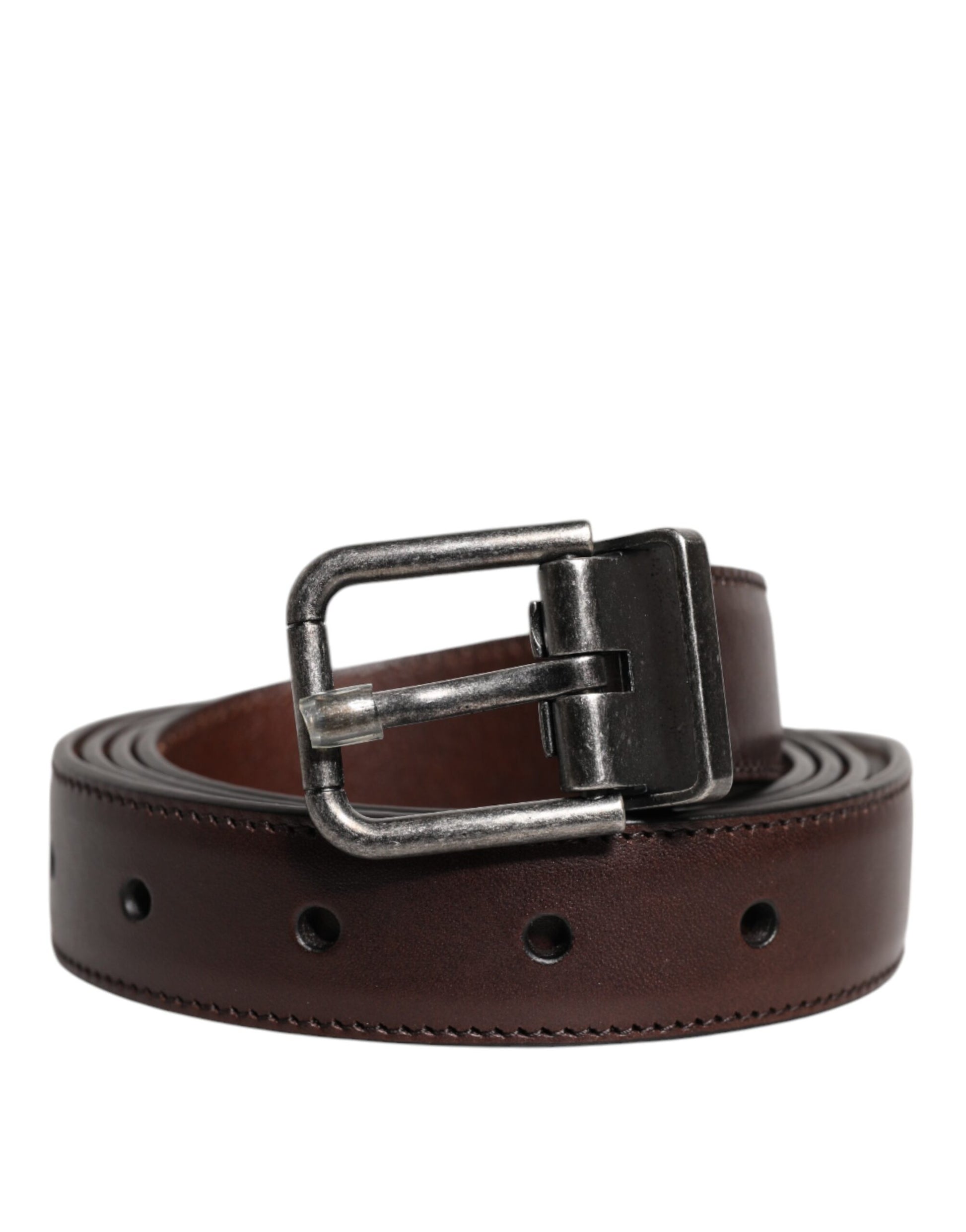 Dolce & Gabbana Brown Leather Silver Metal Buckle Belt - ClickThatClicks 